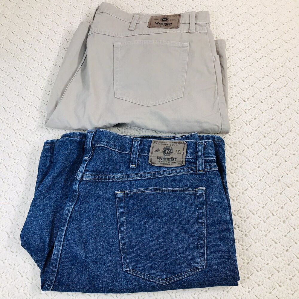 Lot of 2 Wrangler Premium Quality Relaxed Jean Shorts Beige Blue Mens Sz 42 EUC